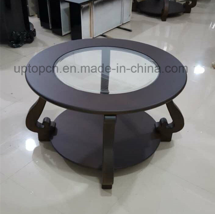 Retro Tea Restaurant Round Wooden Table with Glass (SP-HC587)
