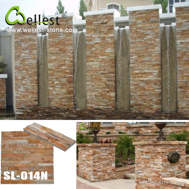Yellow Wood Slate Natural Rough Finish Ledge Culture Stone Column