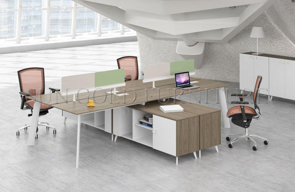 Modern Partition Open 4 Seat Office Workstation Cubicle Chipboard Furniture