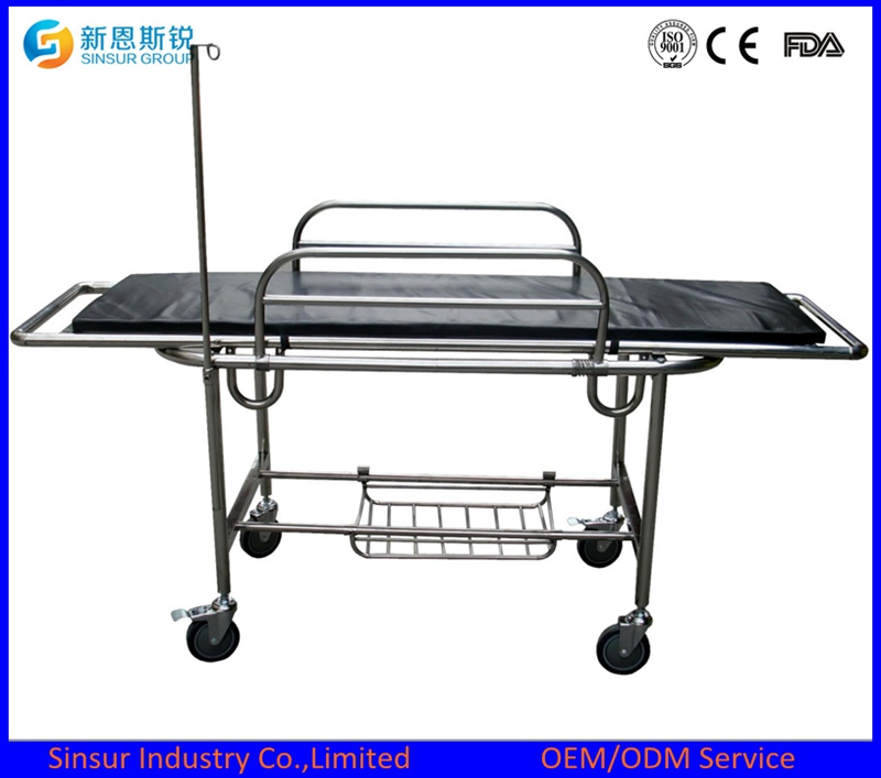 Hospital Emergency Use Stainless Steel Ambulance Transport Flat Stretcher Trolley