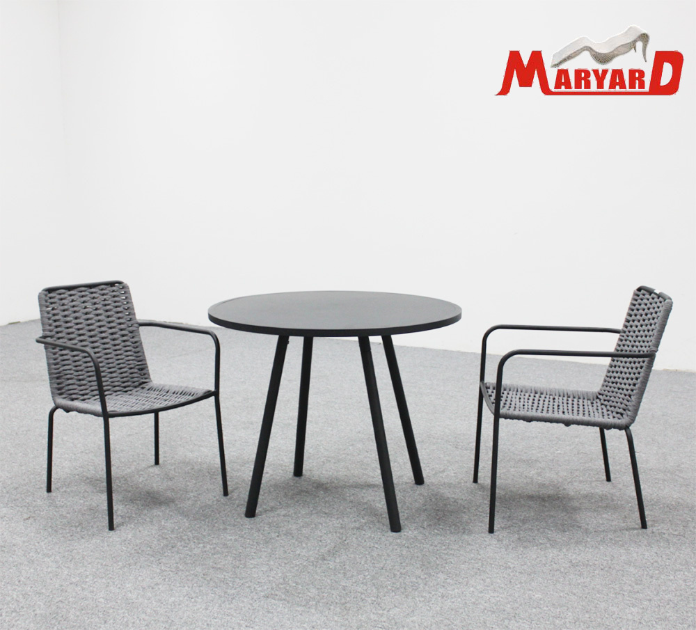 Outdoor Rope Weaving Stackable Dining Table and Chair Garden Furniture