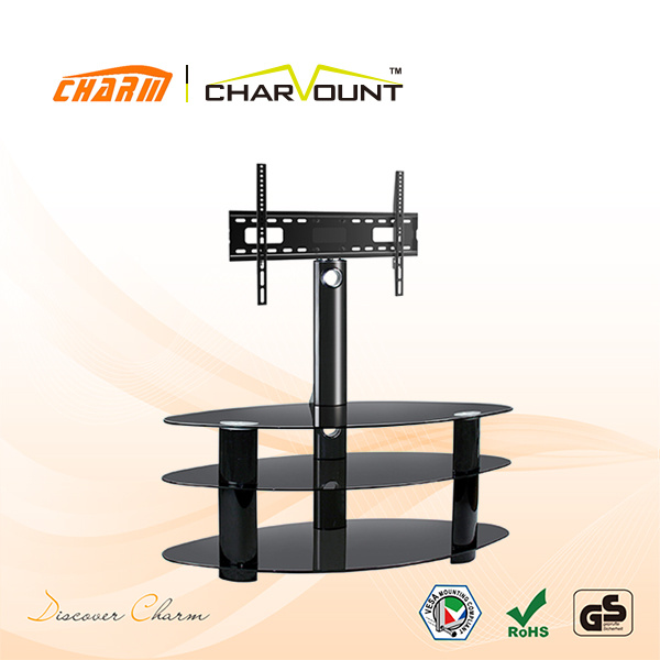 3 Tiers Round Tempered Glass Plasma TV Stand Rotating (CT-FTVS-K302B)