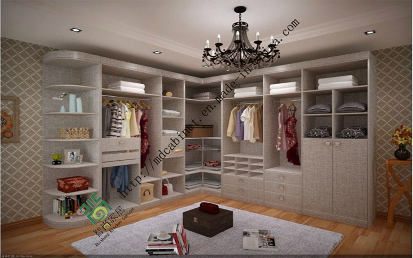 White Corner Wardrobe Closet Made by MDF Panel