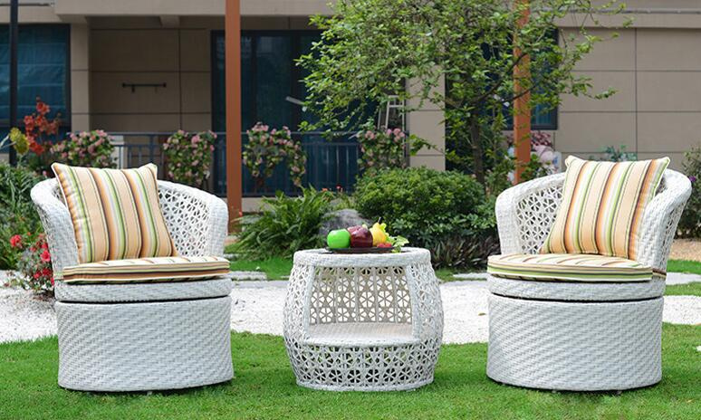 3 Pieces PE Rattan Swivel Chair Coffee Table Sets
