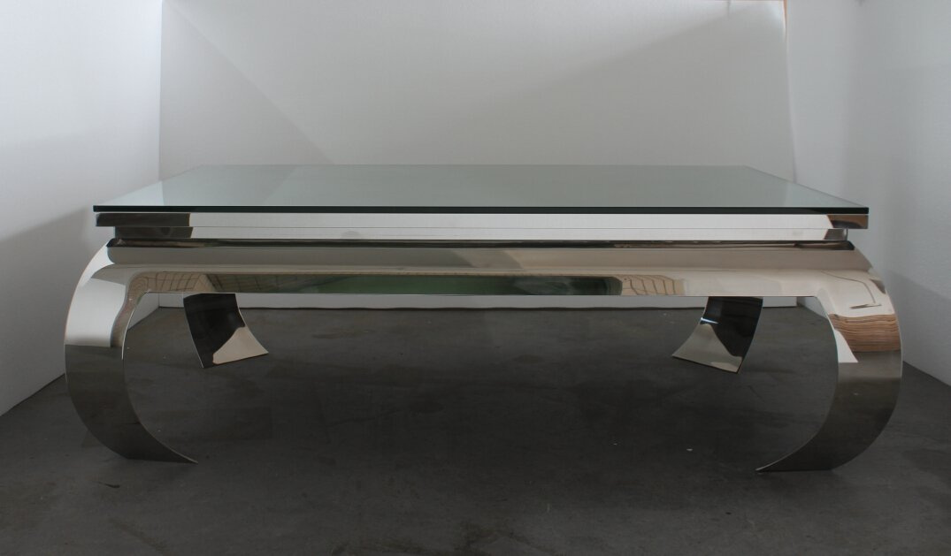 Modern Glam Shiny Stainless Steel Glass Top Coffee Table, Luxury Coffee Table