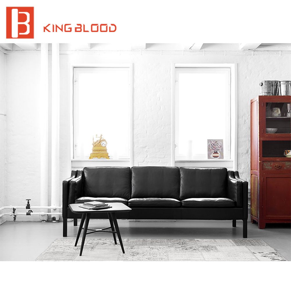 Italian Style Black Color Genuine Leather Modern Sofa Set