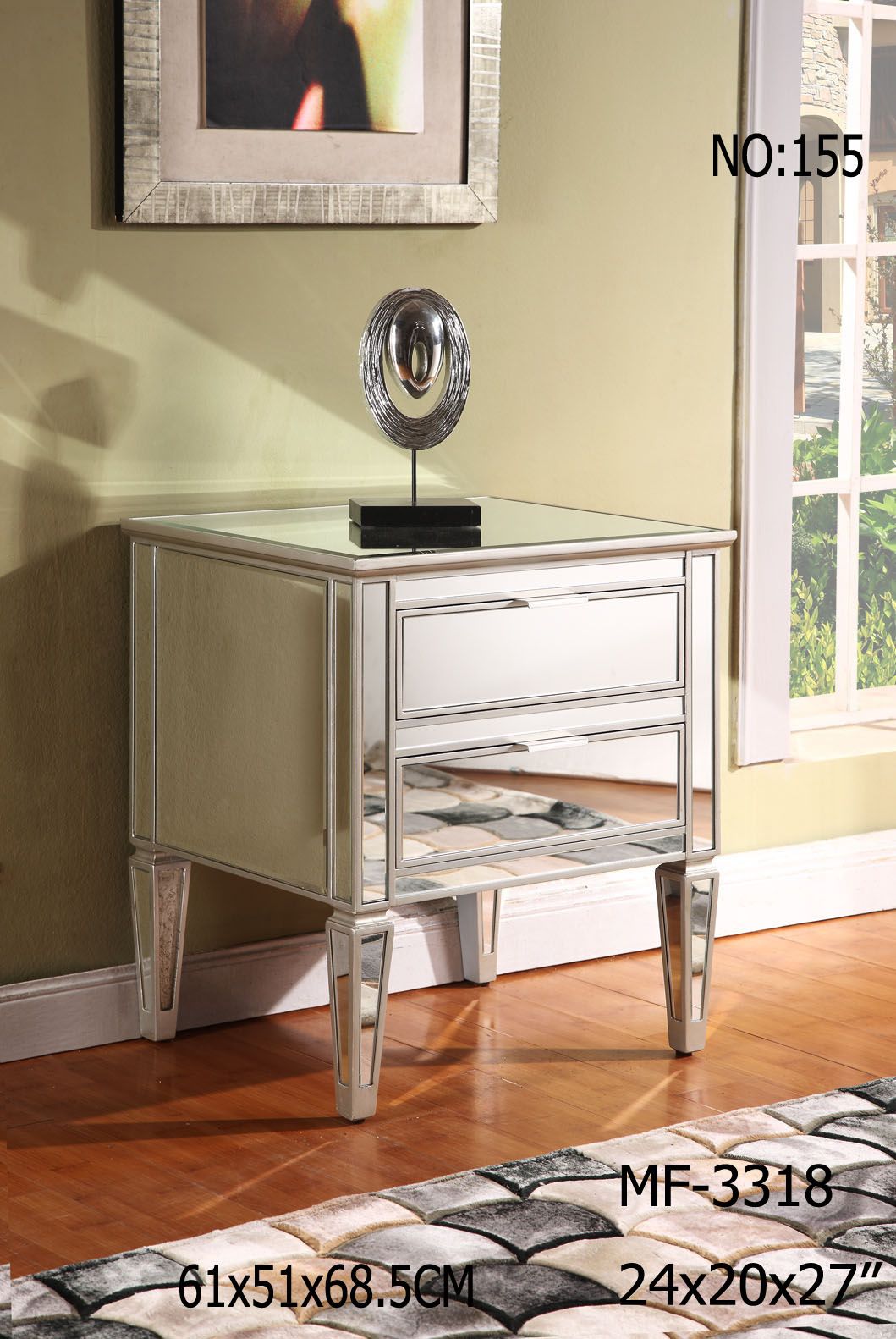 2 Drawers Antique Silver Night Stand Cabinet