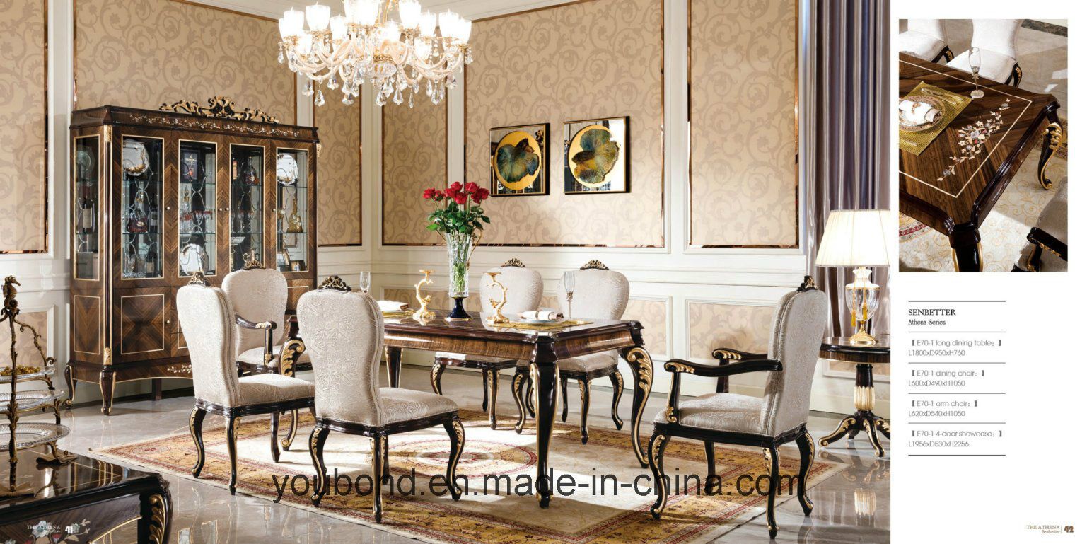 0070-1 Solid Wood Covered Luxury Veneer with High Gloss Painting Dining Table
