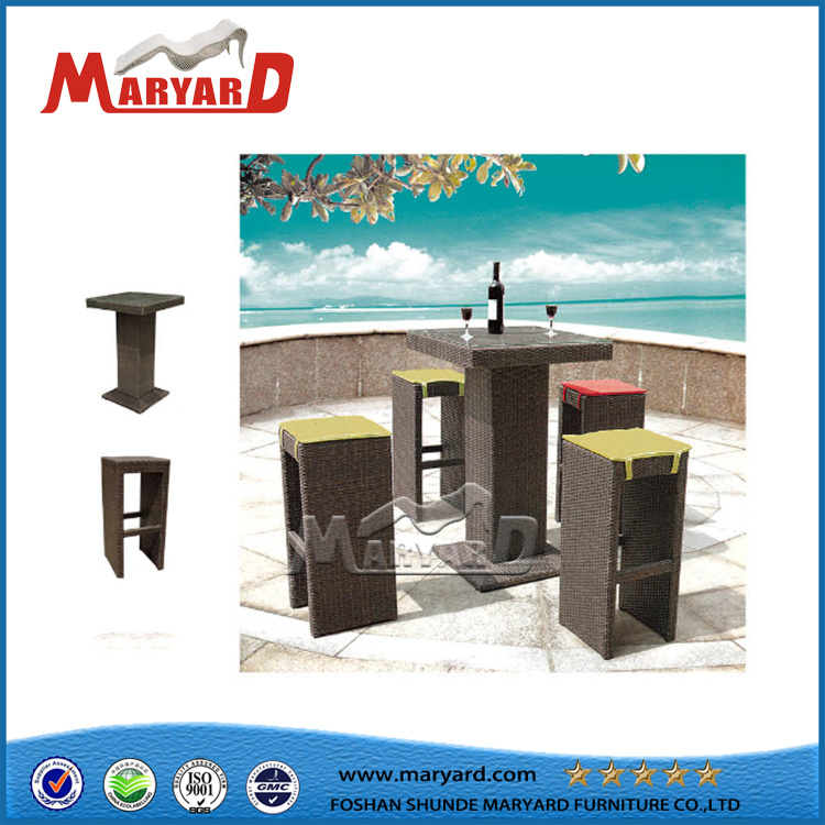 Outdoor Wicker Bar Stools 5PCS Rattan Bar Table and Chairs Set