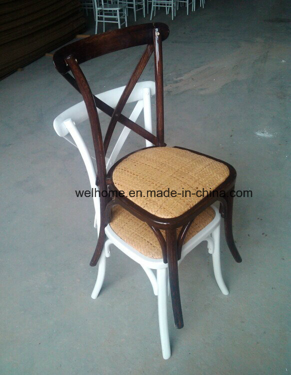 High Quality Stackable Wooden Cross Back Chair with Rattan Seat