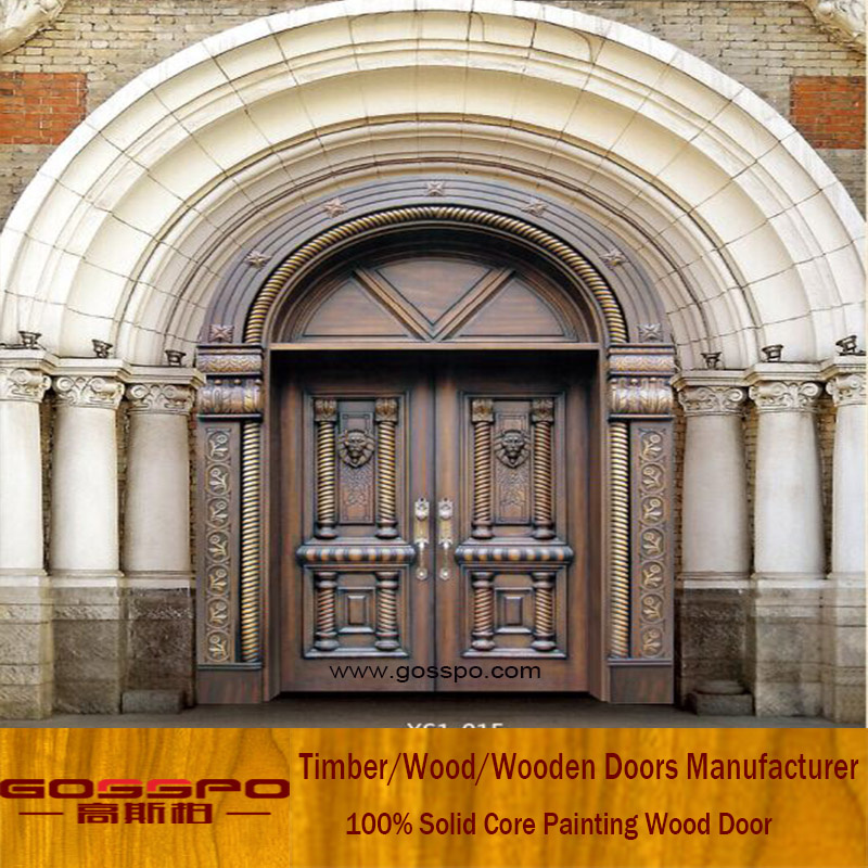 Antique Carved Arched Door Canopy Exterior Door with Transom (XS1-015)