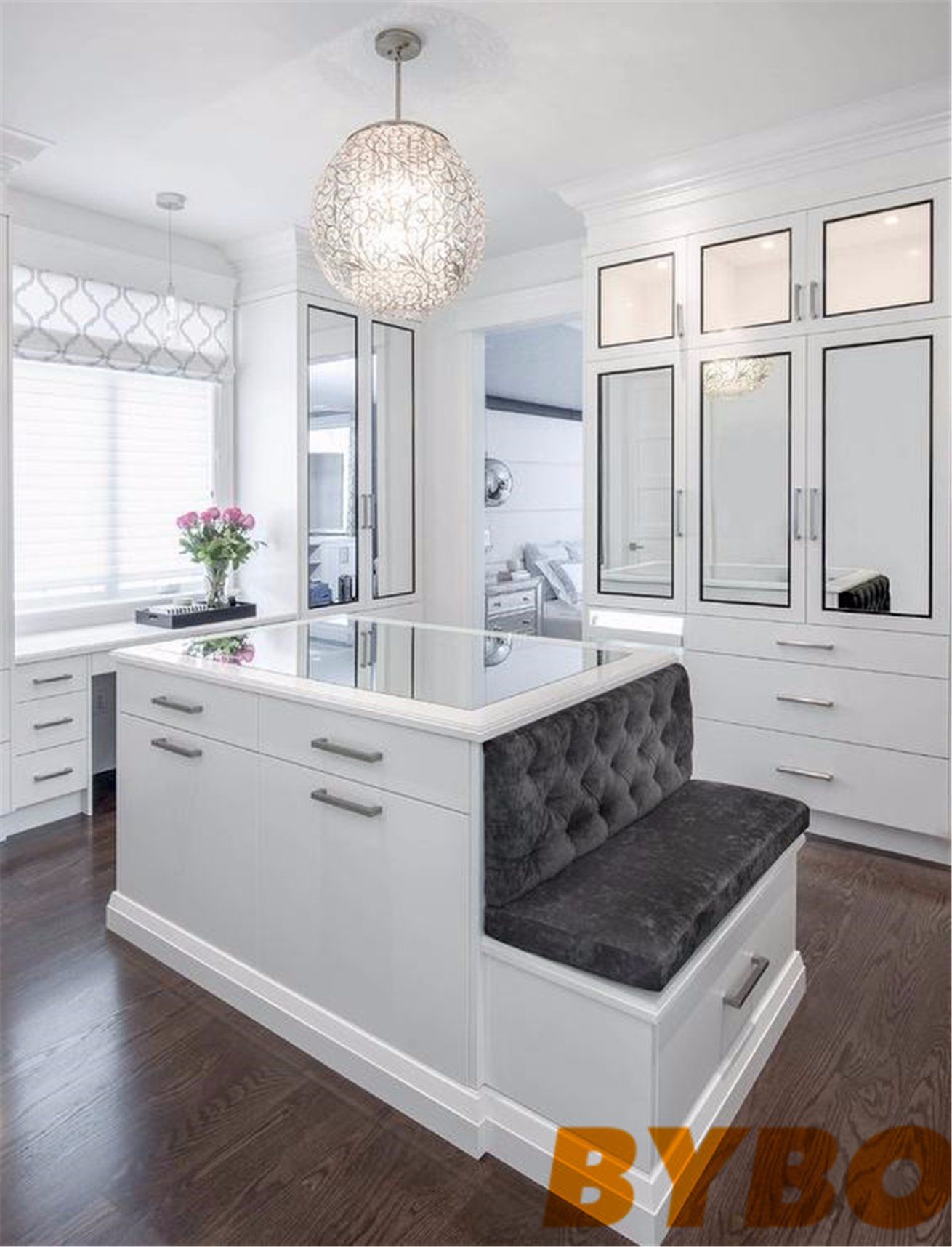 Mirror Top Closet Island with Built in Bench Wardrobe (BY-W-46)