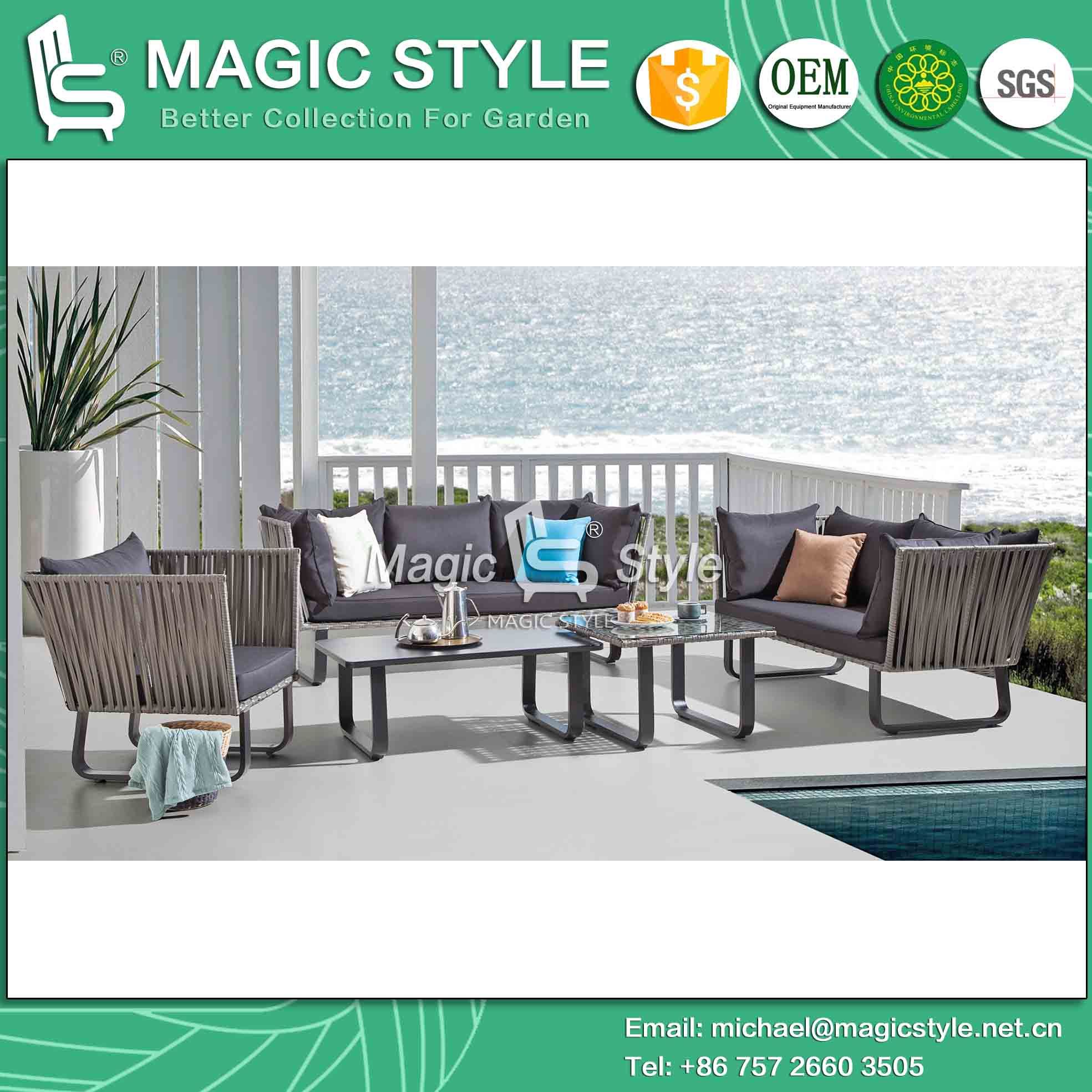 Outdoor Wicker Sofa with Cushion Modern Rattan Sofa Set Garden 2-Seat Sofa Wicker Weaving 3-Seat Sofa Leisure Patio Sofa Coffee Table for Cafe