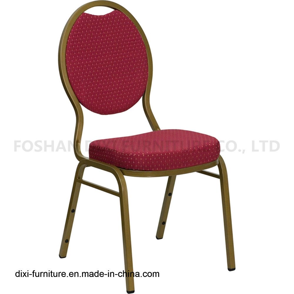 Hotel Furniture Teardrop Back Stacking Banquet Chair with Burgundy Patterned Fabric and Mould Foam