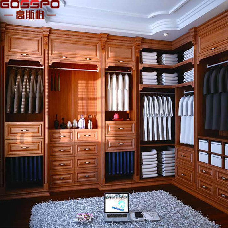 Home Furniture Bedroom Walk in Carved Wood Wardrobe (GSP17-013)