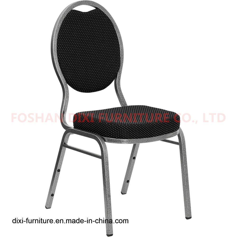 Hotel Furniture Teardrop Back Stacking Banquet Chair with Black Patterned Fabric and Mould Foam