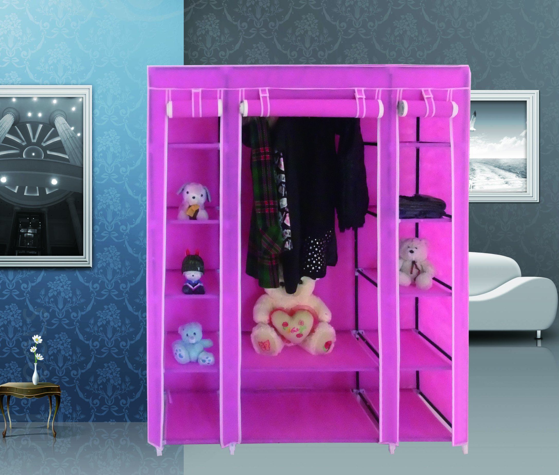 Iron Metal Frame Fabric Wardrobe