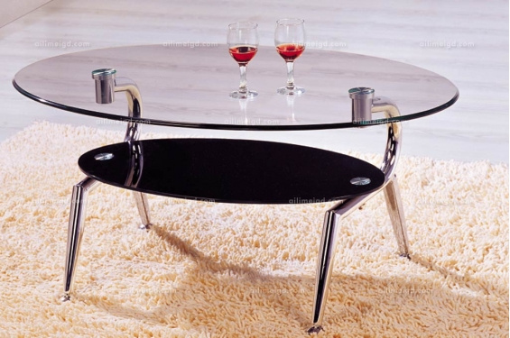 Round Tea Table with Glass on Table Top