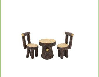 Polyresin Miniature Garden Table and Chair with Wood-Look for Fairy Garden Decoration