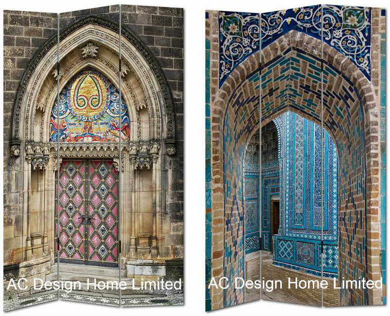 Door Design Living Room Canvas and Wooden Printing Decorative Folding Screen Room Divider X 3 Panel