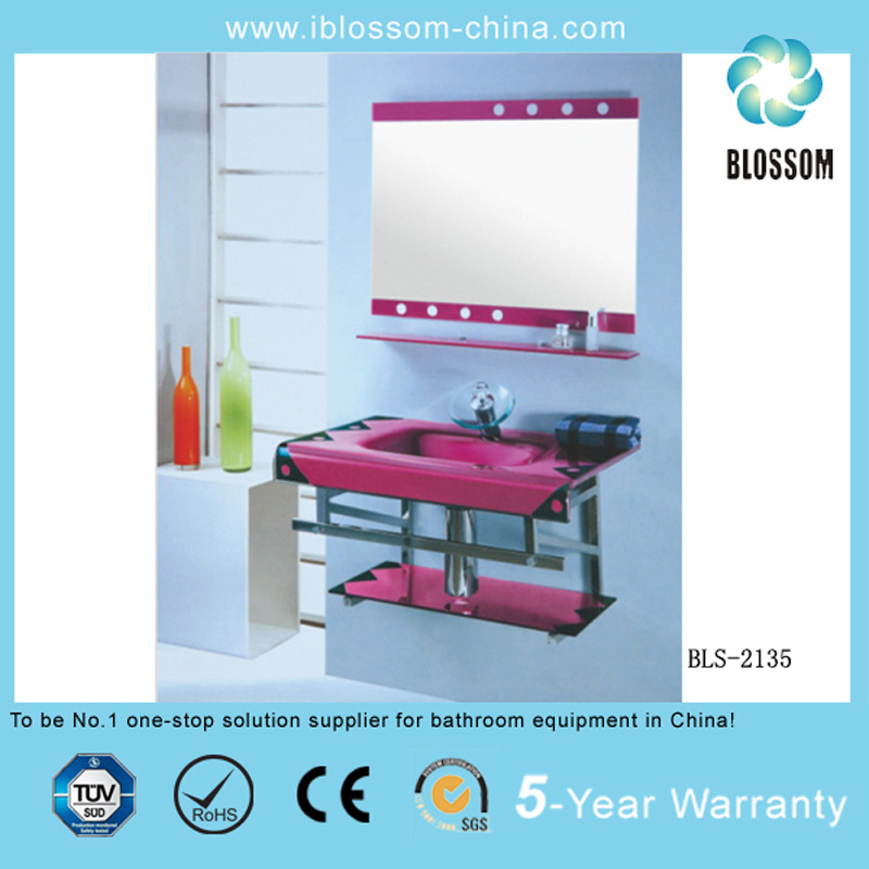 Vanity Bathroom Pink Cabinet Glass Basin Cabinet (BLS-2135)