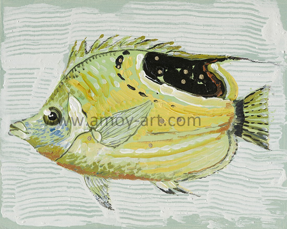 Handmade Nordic Style Fish Oil Painting on Canvas for Wall Decor