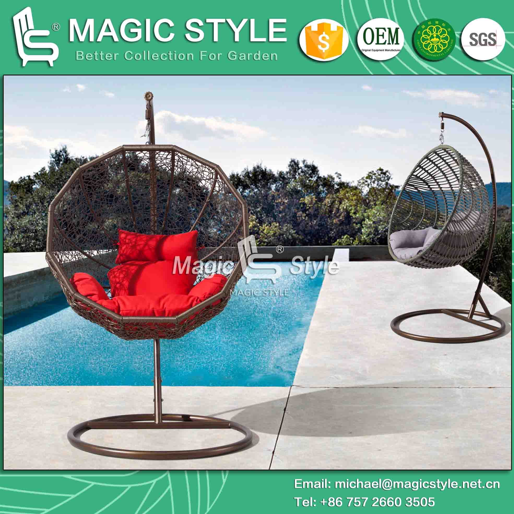 Patio Wicker Hammock with Cushion Rattan Metal Swing Garden Wicker Swing Outdoor Rattan Hanging Chair Wicker Weaving Balcony Swing
