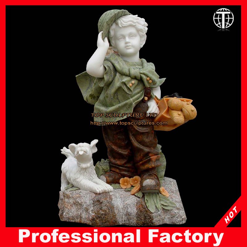 Colorful Boy Marble Statue Garden Decoration Sculpture Marble Sculpture