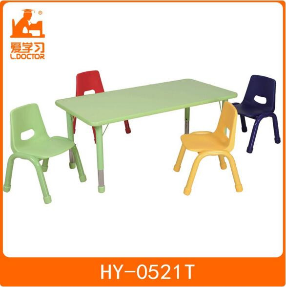 Rectangle Green Color Kids Study Table with 4 Chairs