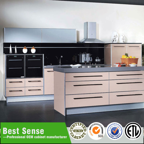 2015 Hot Sales Hand Free Yellow Lacquer Kitchens Cabinet Wihtout Handles