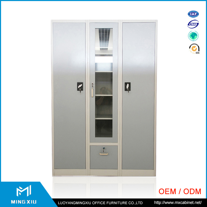 Henan Mingxiu 3 Door Bedroom Closet Steel Wardrobe Cabinets / Cheap Storage Cabinet