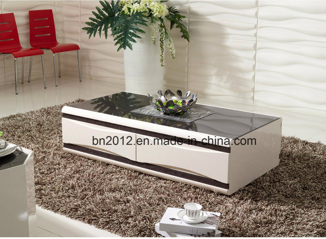 New Design Living Room Furntiure High Gloss MDF Glass Coffee Table (CJ-147A)
