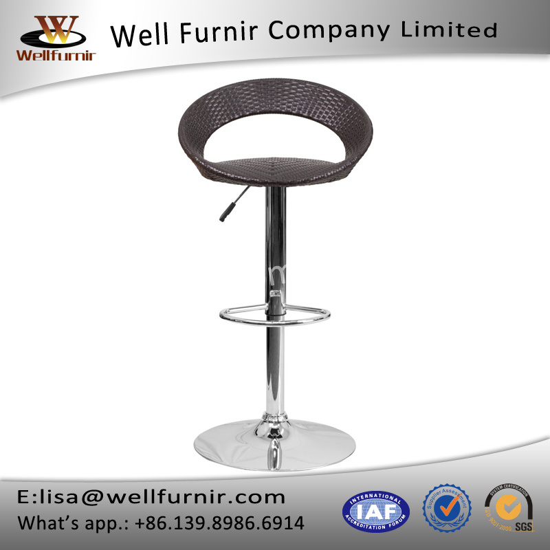 Well Furnir Wicker Adjustable-Height Bar Stool with Chrome Base T-069