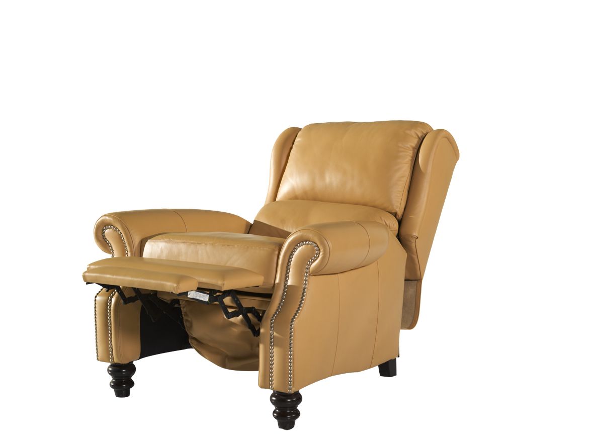 Luxury Blue Leather Push Back Recliner