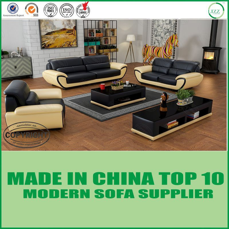 Home Office Leisure Sectional Leather Wooden Sofa Set
