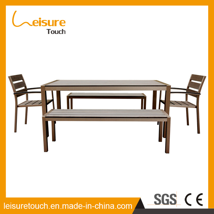Belt and Road Patio Outdoor Furniture Brushed Aluminum Plastic Wood Stackable Chair Table Set