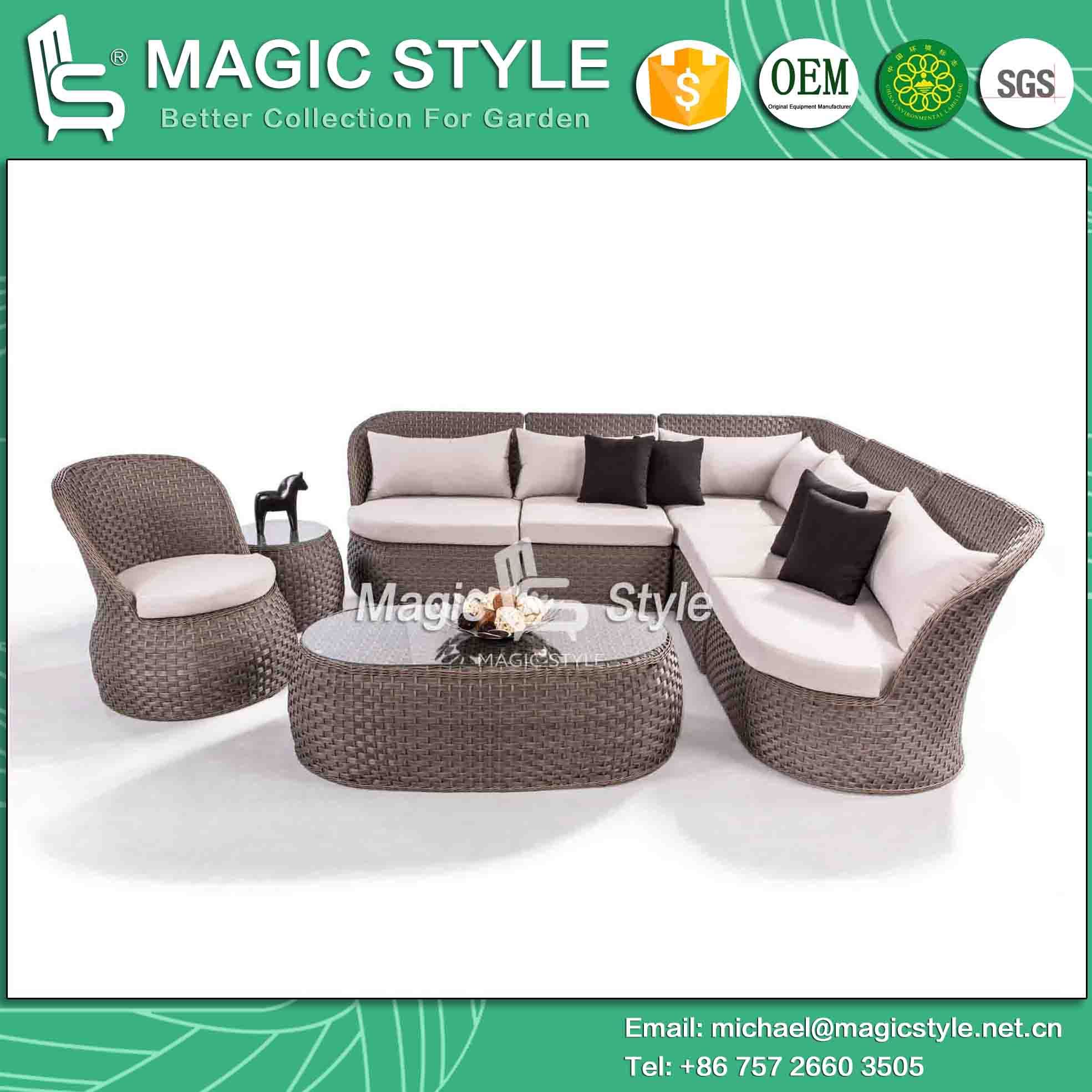 Rattan Corner Sofa Set Wicker Combination Sofa Patio Sofa with Cushion Garden 2-Seat Sofa