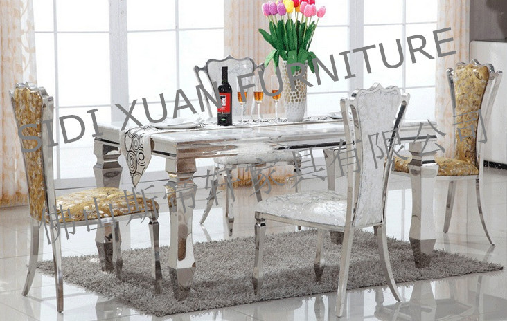 Marble Top Dining Table Rectangle Dining Table with Stainless Steel Frame Home Furniture