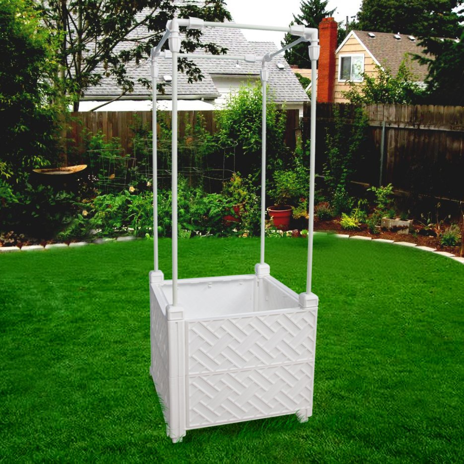 Ceramic Pot with Stackable Trellis Flower Garden Raised Bed Planter