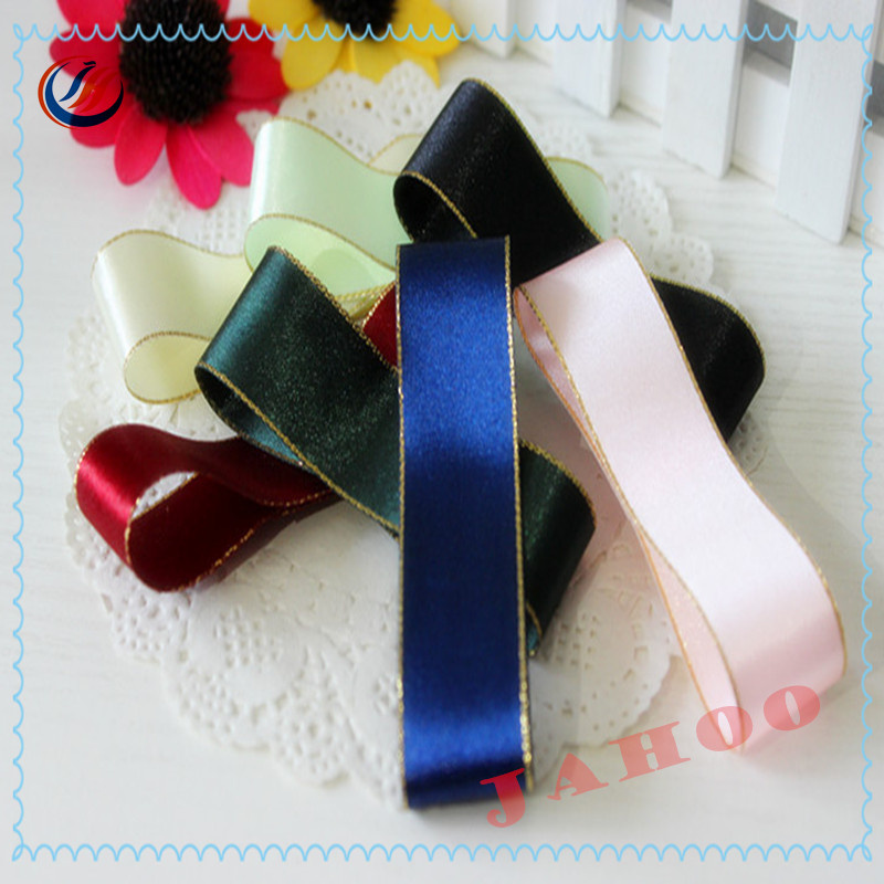 Factory Wholesale Wedding Decoration Polyester Ribbon with Gold Edge