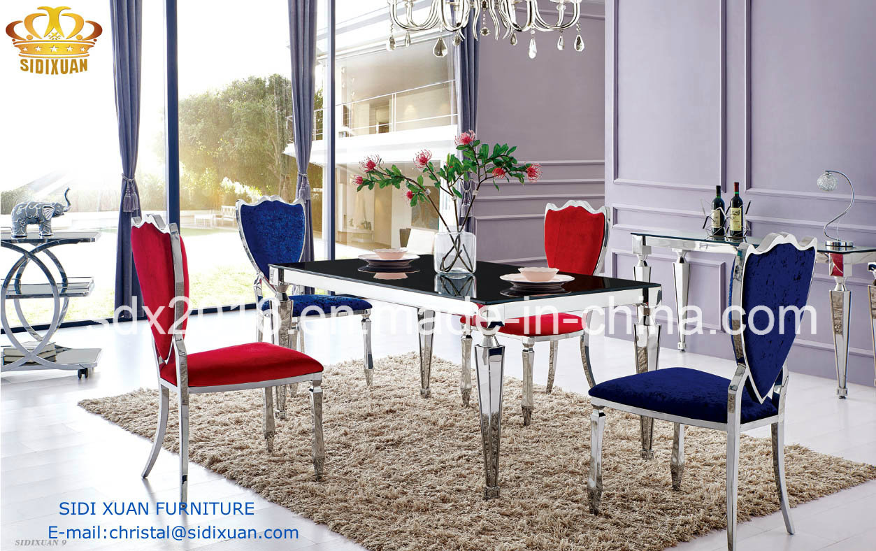 Itanlian Modern Black Glass Top Dining Center Table with Dining Chair