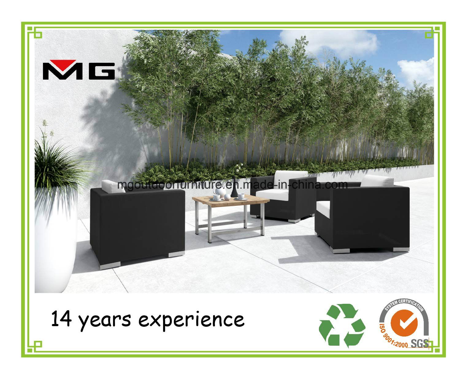 Outdoor Living Furniture Rattan Sofa with Stainless Steel Legs