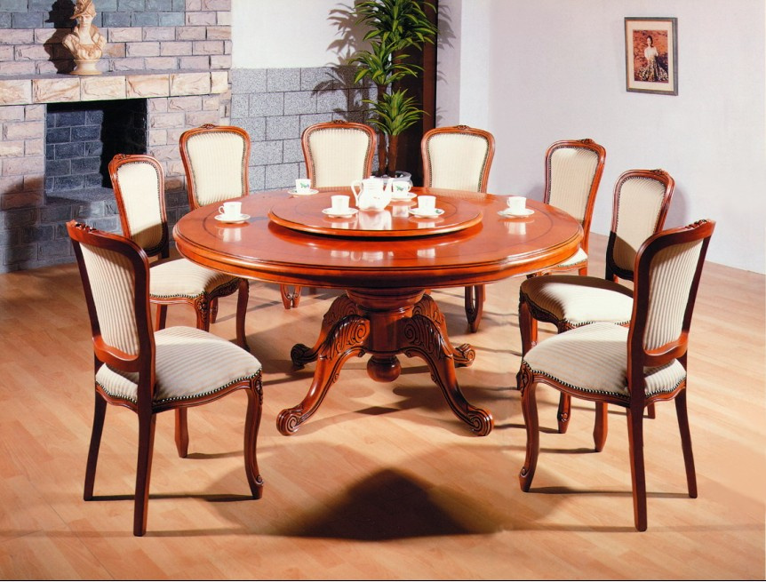 Luxury Star Hotel Wooden Restaurant Furniture/European Style Dining Furniture Set/Luxury Table and Chair with Carving Flower (GLD-039)
