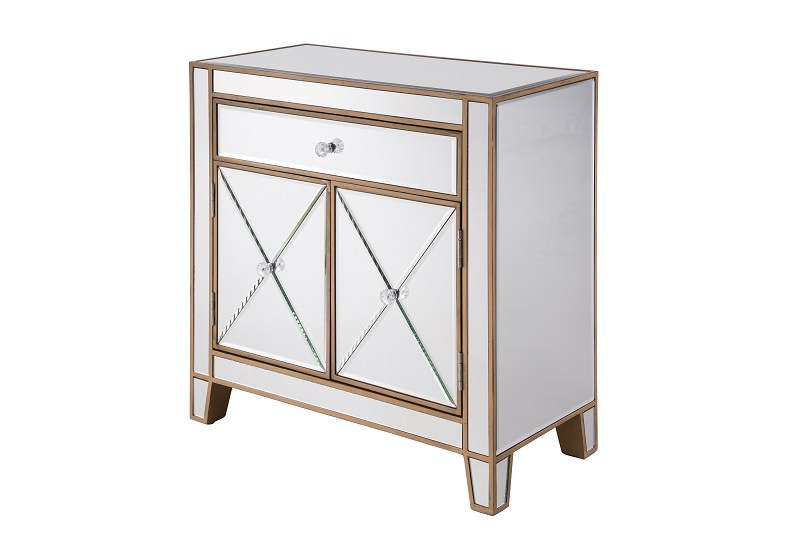 W/1 Drawers/2 Doors /Antique Gold/Clear Mirror/Cabinet