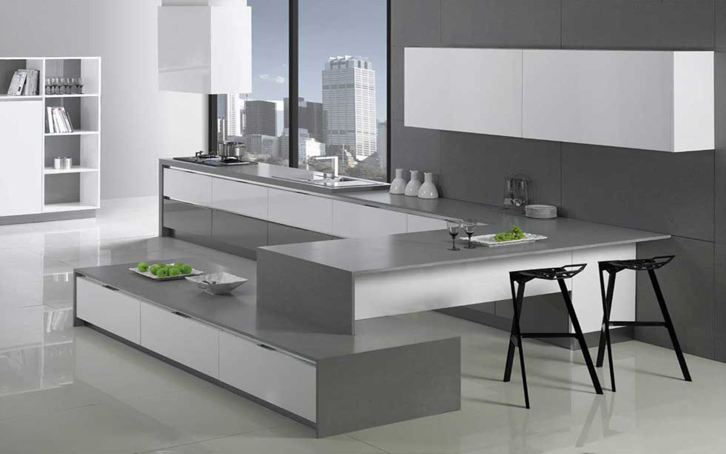 High Gloss Lacquer Kitchen Furniture with Timber Veneer Cabinets (zz-003)