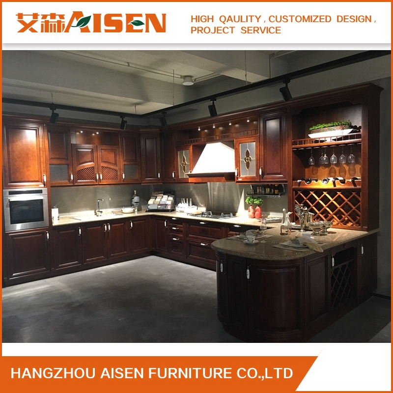 U Shape Large Solid Wood Kitchen Cabinet Design