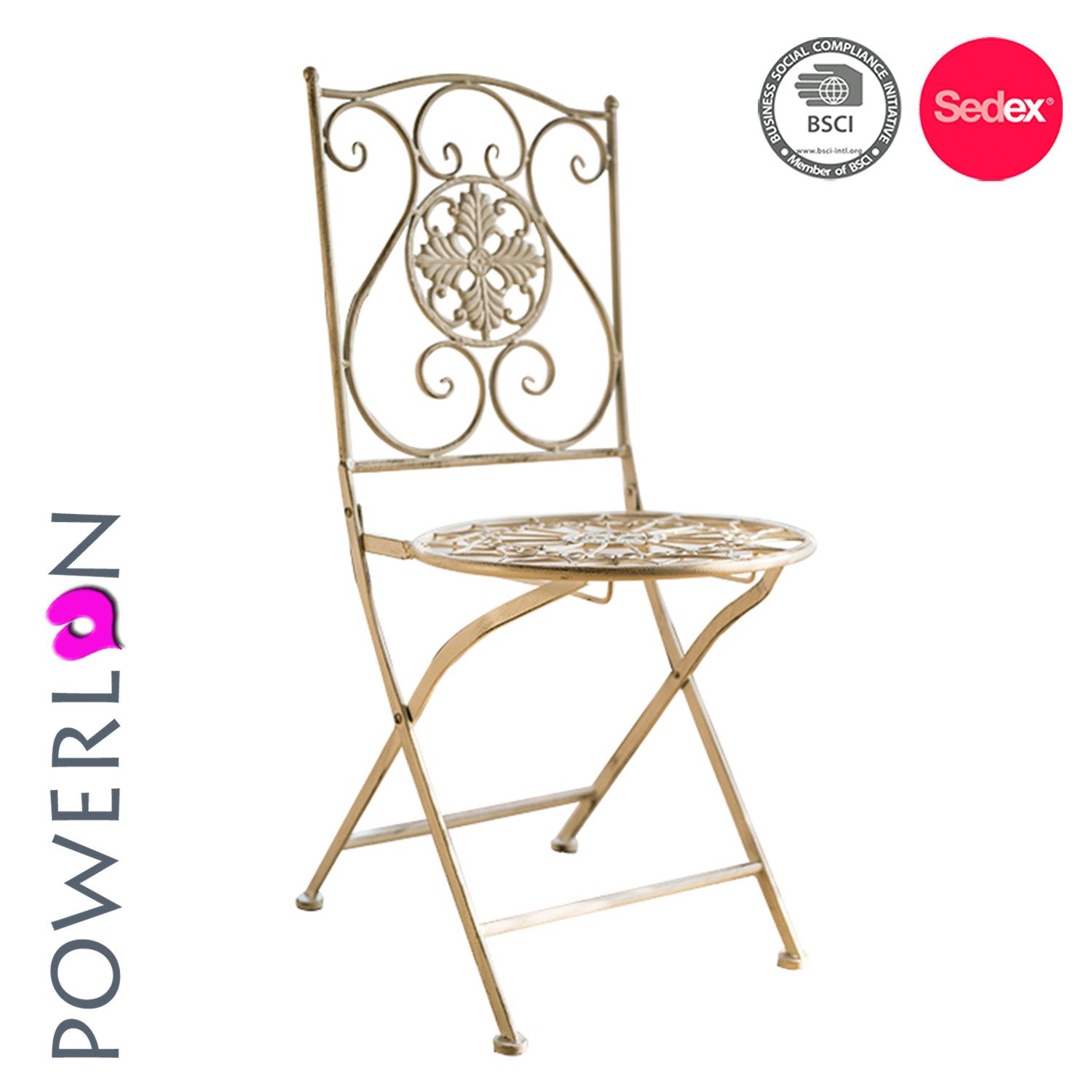 Wrought Iron Antique White Folding Durable Chair Leisure Chair