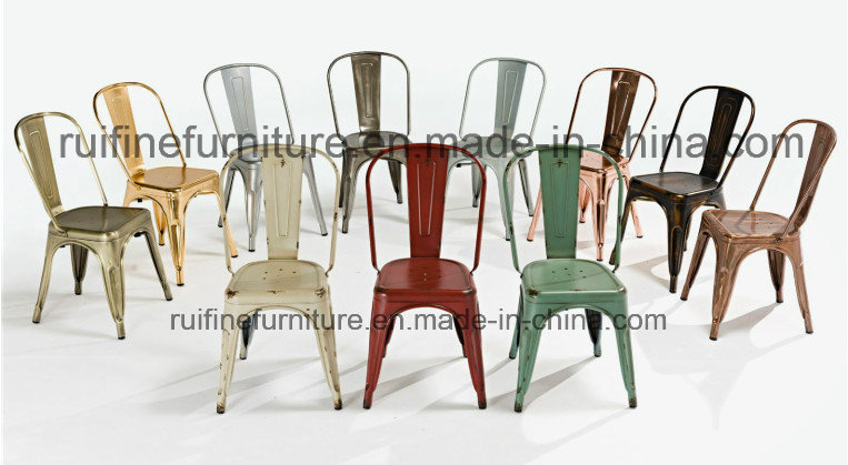 Antique Vintage Wine Red Blue Industry Metal Stackable Chair