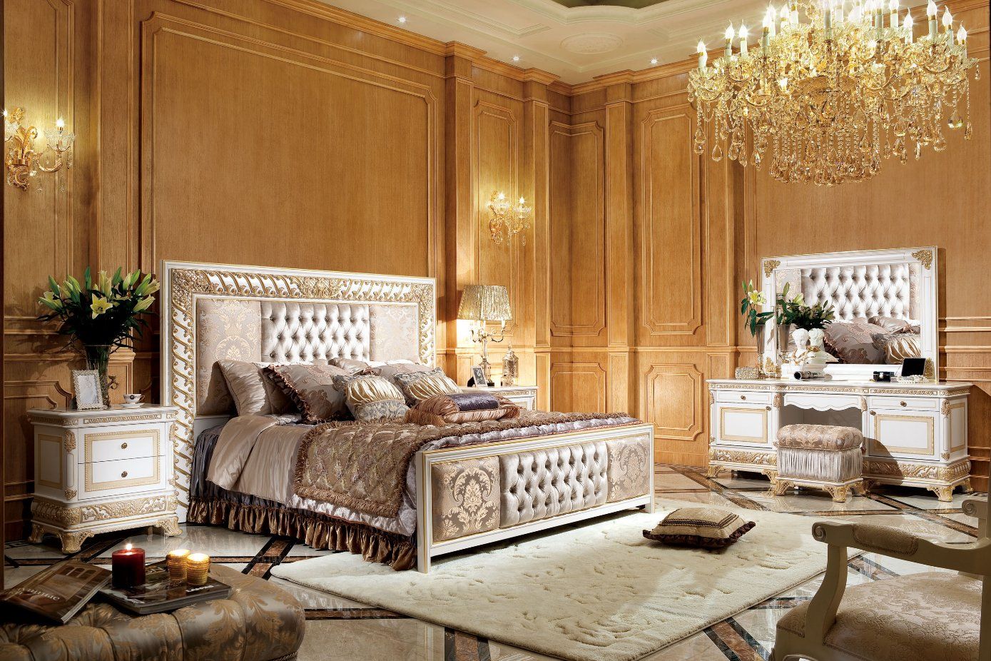 0062-2 Antique Solid Beech Wood Bedroom Furniture New-Classic Bedroom Furniture
