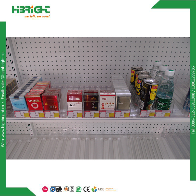 Supermarket Rack Cigarette Bottle Drink Plastic Display Shelf Divider and Spring Pusher System for Sale